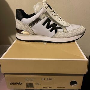 Michael Kors White, Black & Silver Maddy Trainer Sneaker